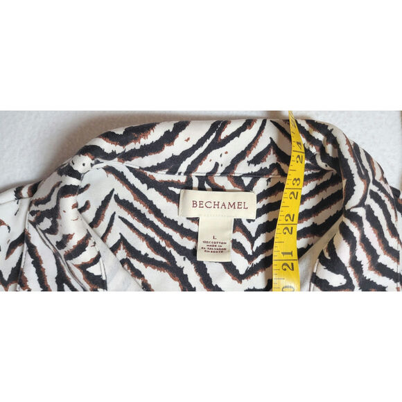 Bechamel Button Front Shirt Womens L Short Sleeve Safari Animal Print Blk Brown - Picture 2 of 6